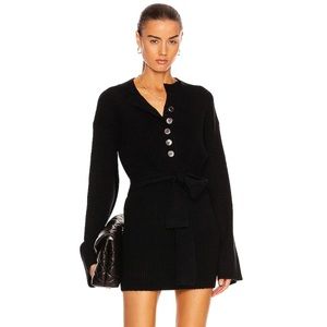 Marissa Webb black cashmere blend ribbed knit henley sweater dress